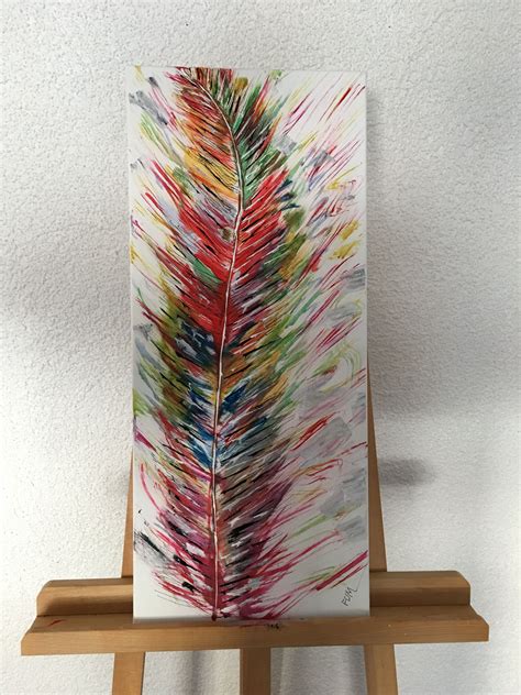 Colorful Feather Painting On Wood