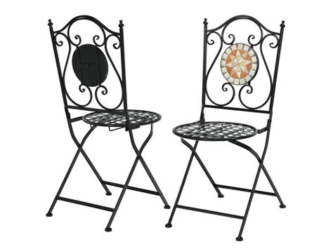 Lot de 2 chaise de jardin pliable style mosaïque en métal charge max