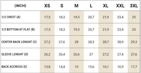 Size Guide For Polos And T Shirts Bexley Bexley