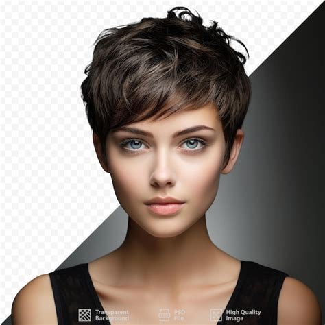 Una Modelo Con Cabello Corto Y Un Top Negro Con Un Logo Blanco