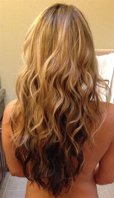 Long Layered V Shaped Haircut Blonde On Top Brown Underneath Blonde