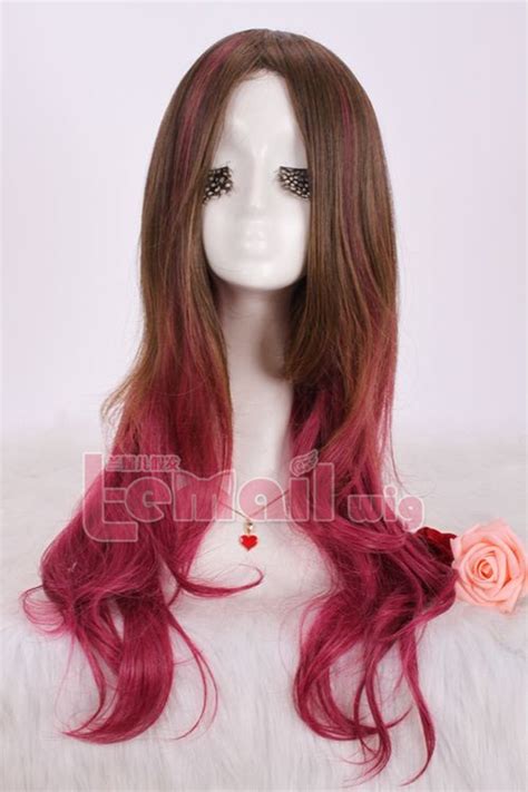 Long Lolita Wavy Anime Cosplay Hair Wigs Brown Split Wine Red