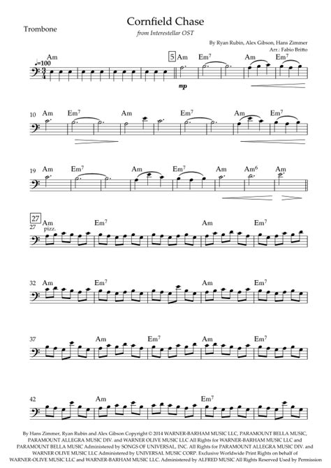 Cornfield Chase Arr Fabio Britto By Hans Zimmer Sheet Music For