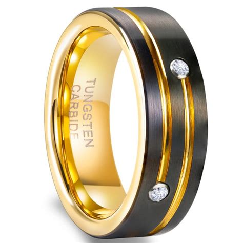 Bague Carbure De Tungst Ne Noir Oxydes De Zirconium Int Rieur