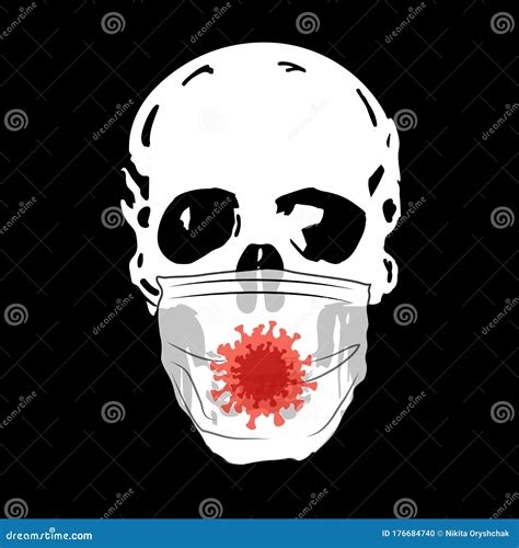 Skull With A Medical Mask On A Black Background Coronavirus Stock