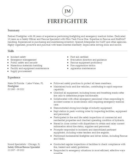 Firefighter Resume Example