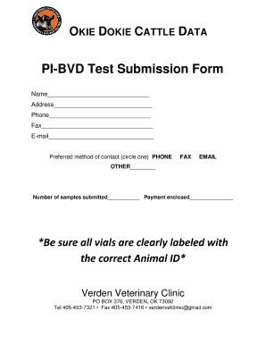 Fillable Online PI BVD Test Submission Form Okie Dokie Cattle Data