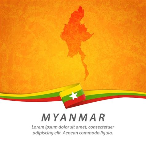 Bandera De Myanmar Con Mapa Central Vector Premium