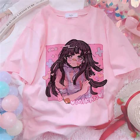 Kawaii Anime wydruk graficzny T shirt kobiety Harajuku estetyczne białe