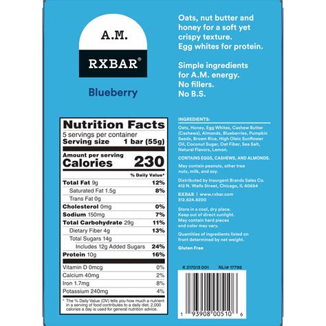 Rxbar A M Blueberry Chewy Protein Bars Gluten Free Ready To Eat Gluten Free Snacks 9 7 Oz