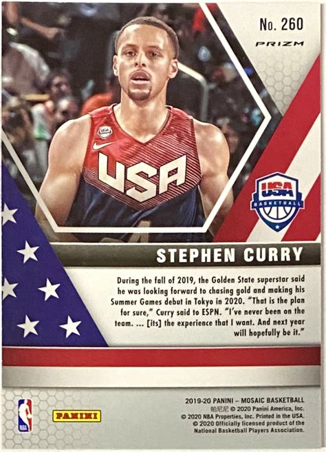 Stephen Curry 2019 20 Panini Mosaic Basketball USA Basketball Reactive