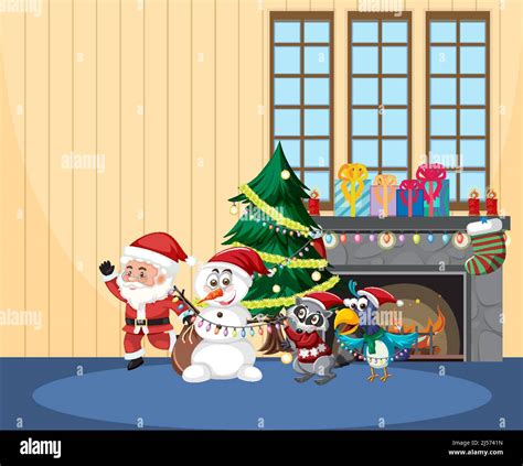 Christmas Theme With Santa And Snowman Illustration Stock Vector Image