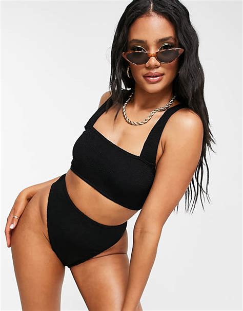 Asos Design Mix And Match Crinkle High Leg High Waist Bikini Bottom In