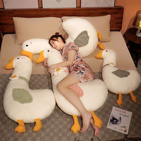 Cute Big White Goose Plush Toy Bed Clip Leg Long Pillow Girl Sleeping