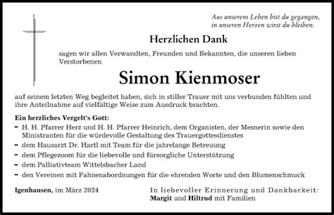 Traueranzeigen Von Simon Kienmoser Augsburger Allgemeine Zeitung