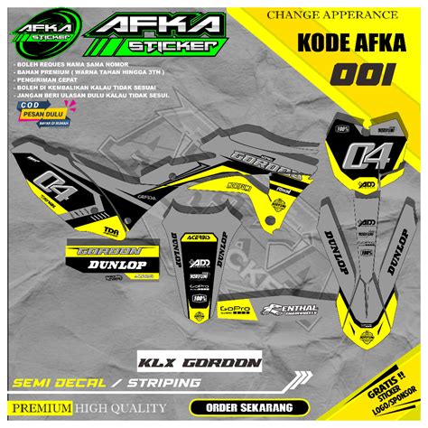 Jual Decal Sticker Full Body Lis Kawasaki Klx Gordon Motif Simpel