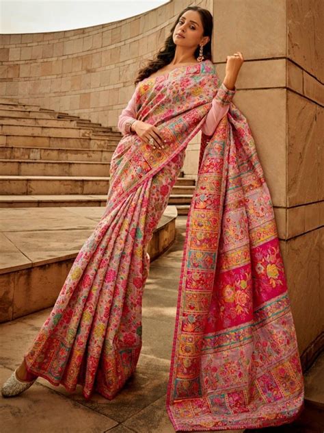 Buy Peach Zari Weaving Silk Festival Wear Saree With Blouse From Ethnic Plus