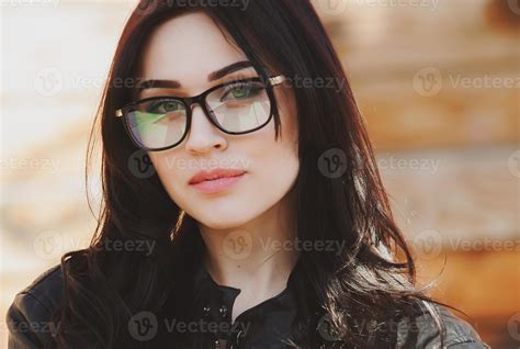 Portrait Of A Beautiful Hipster Girl In Glasses Beautiful Eyes Beautiful Smile Vision