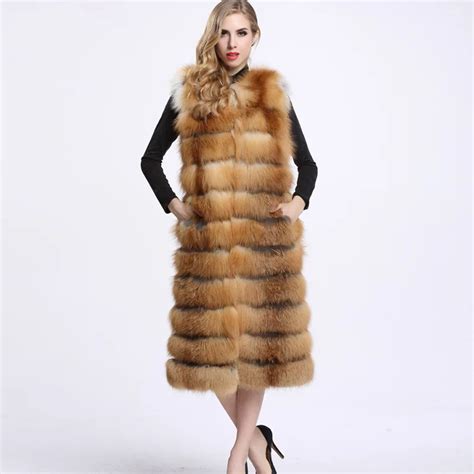 2016 Extra Long Real Silver Fox Fur Vest Womens Sleeveless Fur Coats Women Dress Be 1632 Ems