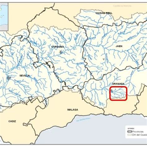 Location of the Guadalquivir River Basin [31] in Spain and the area of ...