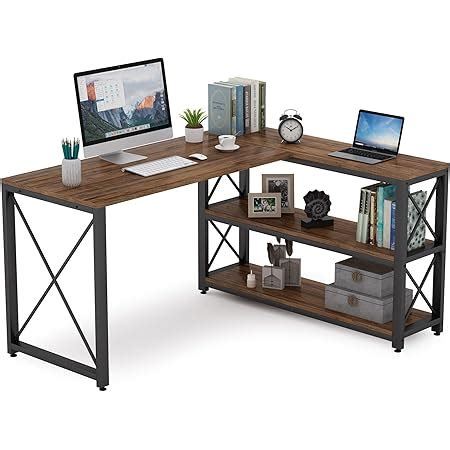 Amazon Bon Augure L Shaped Computer Desk With Storage Shelves