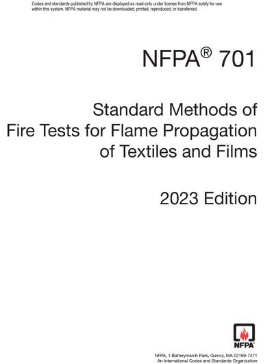 Nfpa 701 2023 Nfpa 701 Standard Methods Of Fire Tests For Flame Propagation Of Textiles And