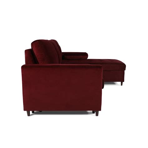 Canap D Angle Convertible R Versible Claudio En Velours Rouge