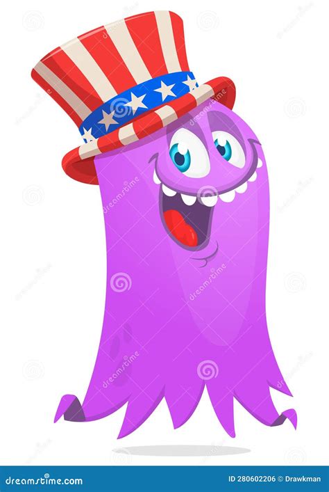 Cartoon Funny Monster Wearing Amirican Uncle Sam Hat On Usa