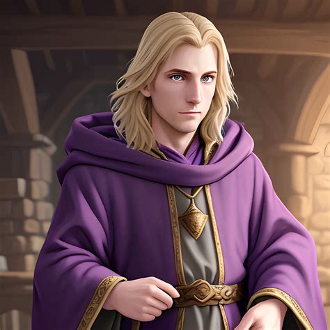 A Dark Blonde Haired Novice DND Wizard With Purple Robes Arthub Ai