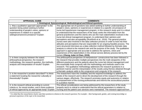 Worksheet For Critical Appraisal