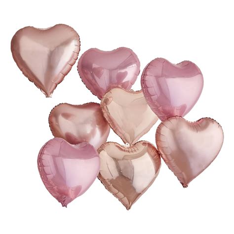 Ginger Ray Rose Gold Customisable Heart Balloons 8 Pack Hobbycraft