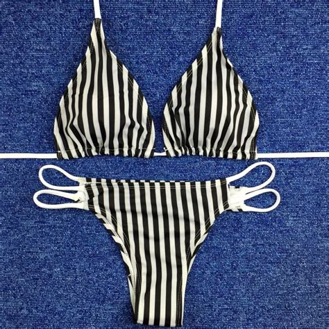 Newest Sexy Striped Bikini Women Brazilian Thongs Bikini Set Girls