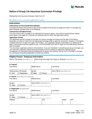 Fillable Online Equitable Life Insurance Conversion Form Fax Email