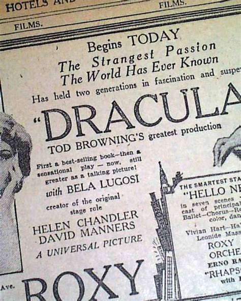 1931 Dracula Opening Day Advertisement