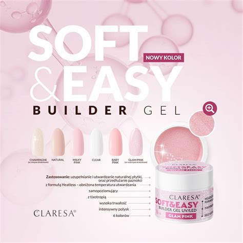 Żel budujący SOFT EASY builder gel glam pink 45g Claresa