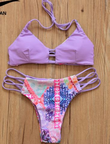 Chest Hollow Print Light Purple Two Piece Bikini On Luulla