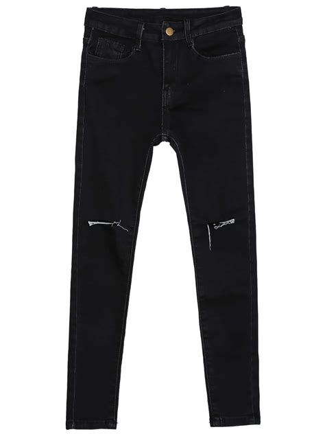 Black Slim Ripped Pockets Denim Pant Sheinsheinside