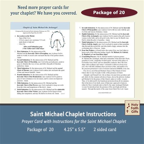 St. Michael Chaplet Instructions Prayer Card 20 Pack Saint - Etsy