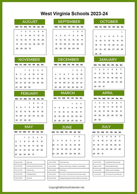 West Virginia School Calendar 2023-2024 [County School District]