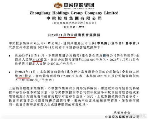 中梁控股前11个月合约销售额同比下降48 单月同比减少568财经头条