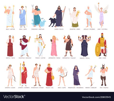 collection  olympic gods  goddesses  vector image