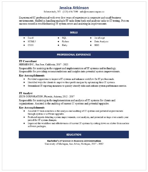 Free Sample Information Technology Resume Free Samples Examples