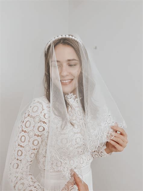 Elegant Embroidered And Beaded Veil Fingertip Waltz Length Etsy