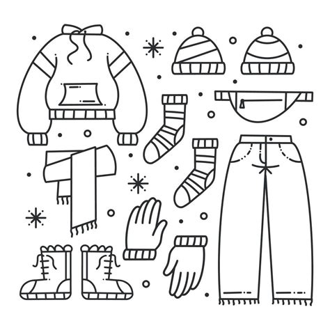 Drawn Winter Clothes And Essentials For Coloring 13093887 Vector Art At