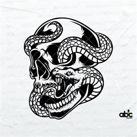 Skull And Snake Svg File Horror Skeleton Svg Skeletal Head With Serpent