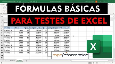 F Rmulas B Sicas Para Testes De Excel Youtube