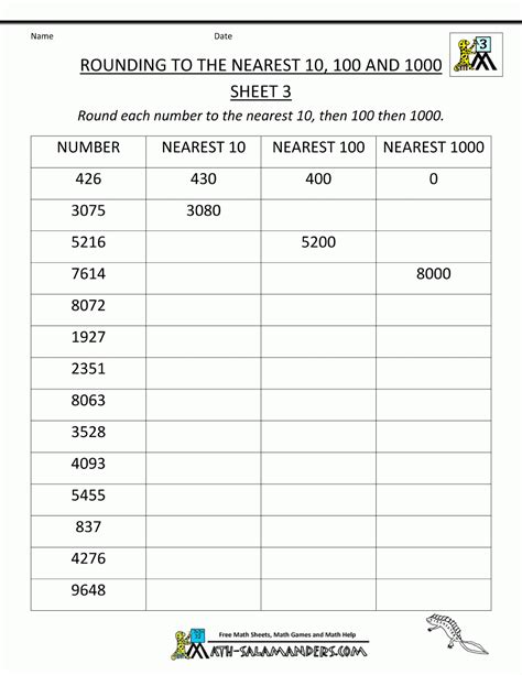 Rounding Th Grade Worksheets