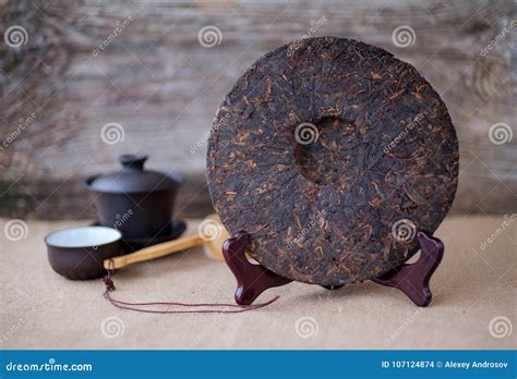 Chinese Puer Tea Pressed Into The Shape Of A Pancake Stock Photo