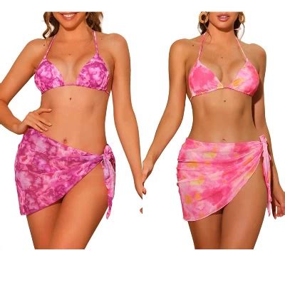 Inspire Chic Women S Dye Halter Tie Triangle Swimsuits With Sarong Cover Ups Beach Skirt Bikini