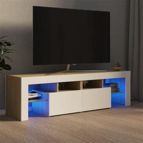 Vidaxl Tv Stand With Led Lights White And Sonoma Oak X X